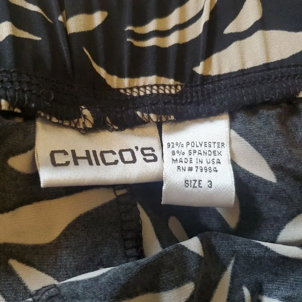 Chicos 3 Midi Skirt Leaves All Over Womens XL Black Assymetric Edges Chico's XL